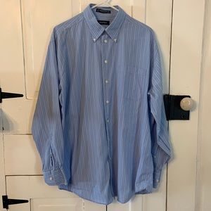 Men’s blue and white striped Nautica button down